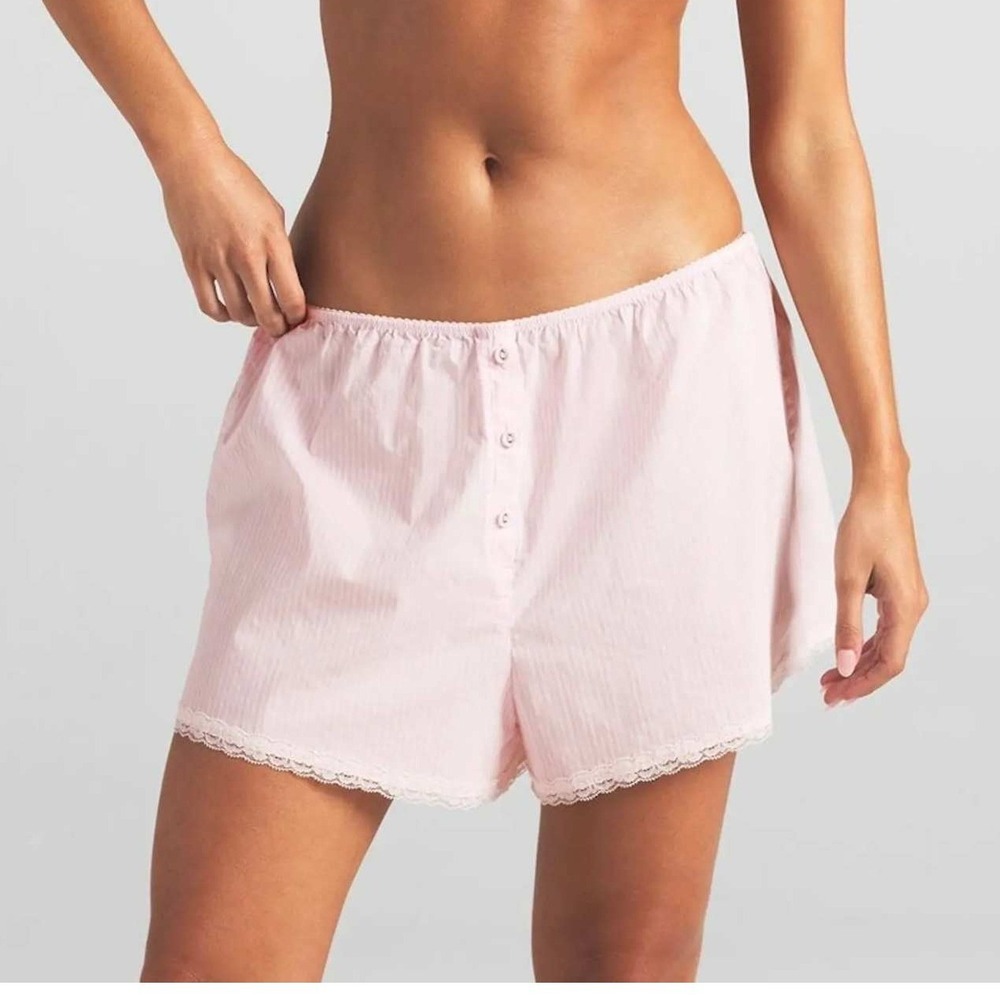 087 Skims Sleep Short Lace Trim (XL, Cherry Blossom Stripe, NWT) Retail $48